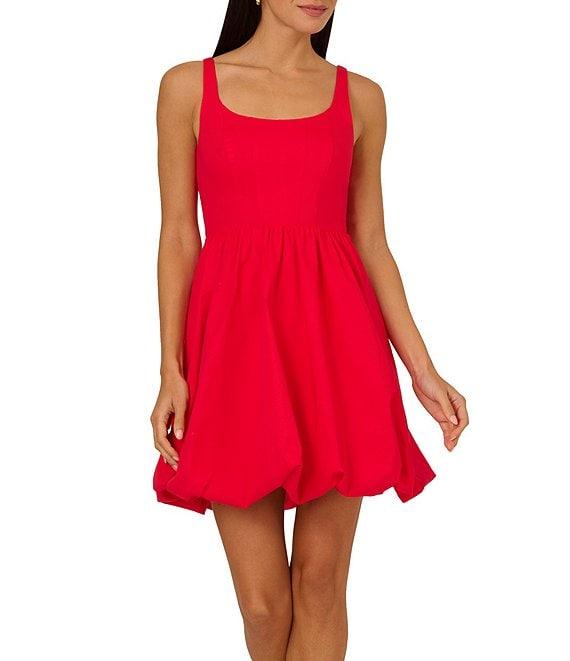 Adrianna by Adrianna Papell Stretch Cotton Square Neck Sleeveless Bubble Hem A-Line Mini Dress Product Image