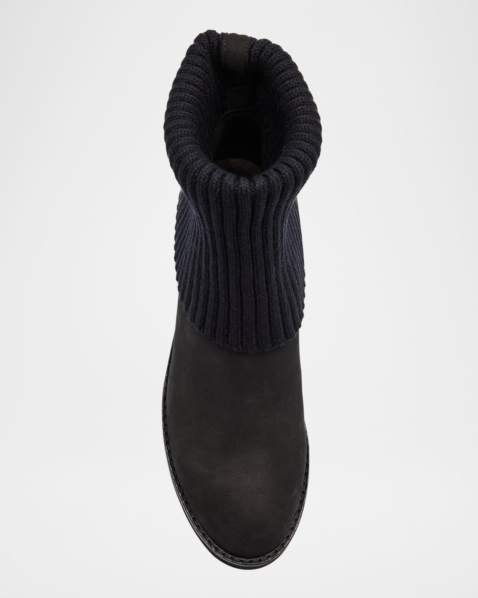 Knit Nubuck Leather Platform Ankle Booties Product Image