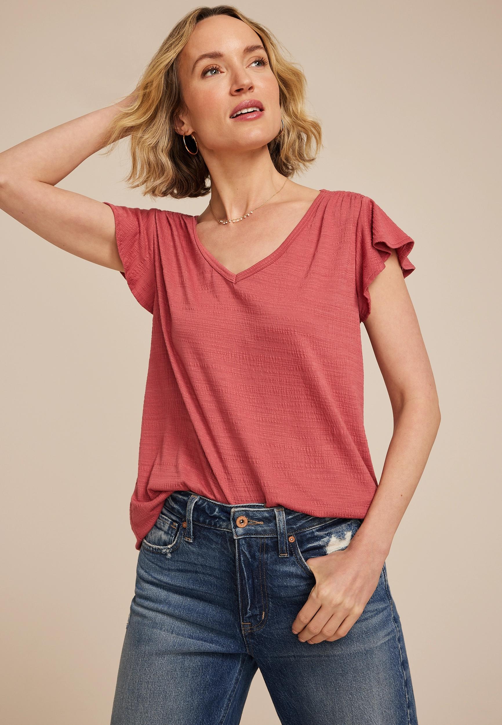 Textured Flutter Sleeve Tee Product Image
