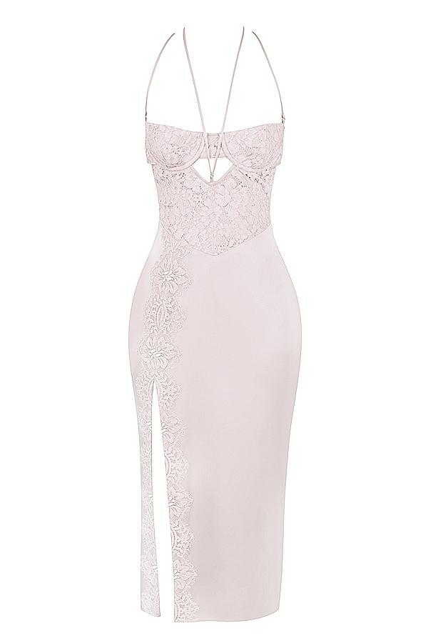 Georgia  crystal satin and lace midi dress Product Image
