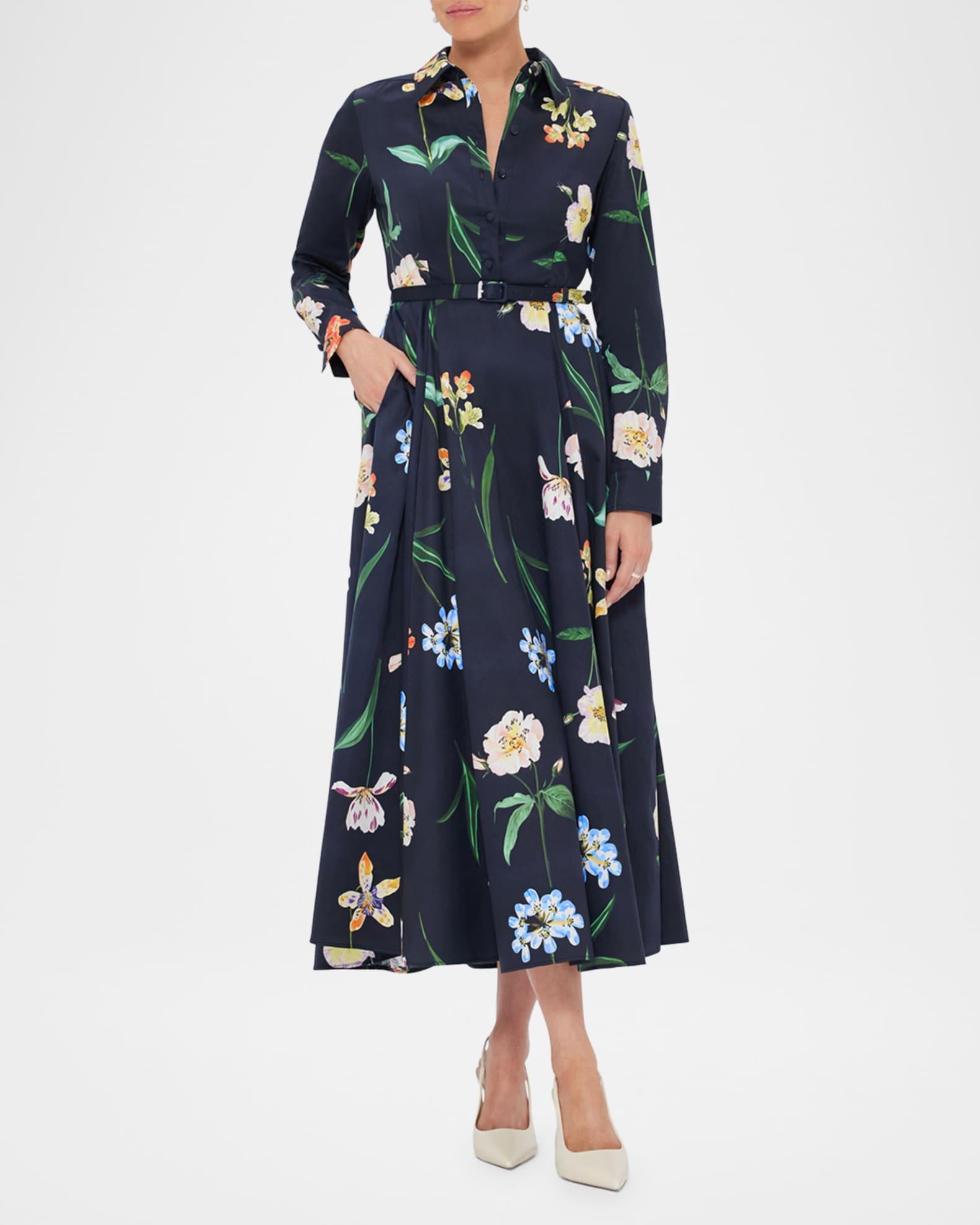 Zara Belted Floral-Print Cotton Midi Shirtdress Product Image