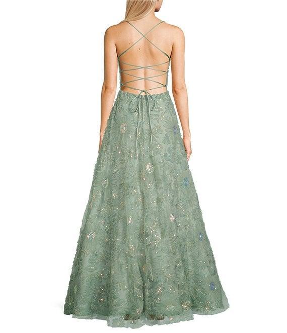 B. Darlin Sequin Floral Square Neck Ball Gown Product Image