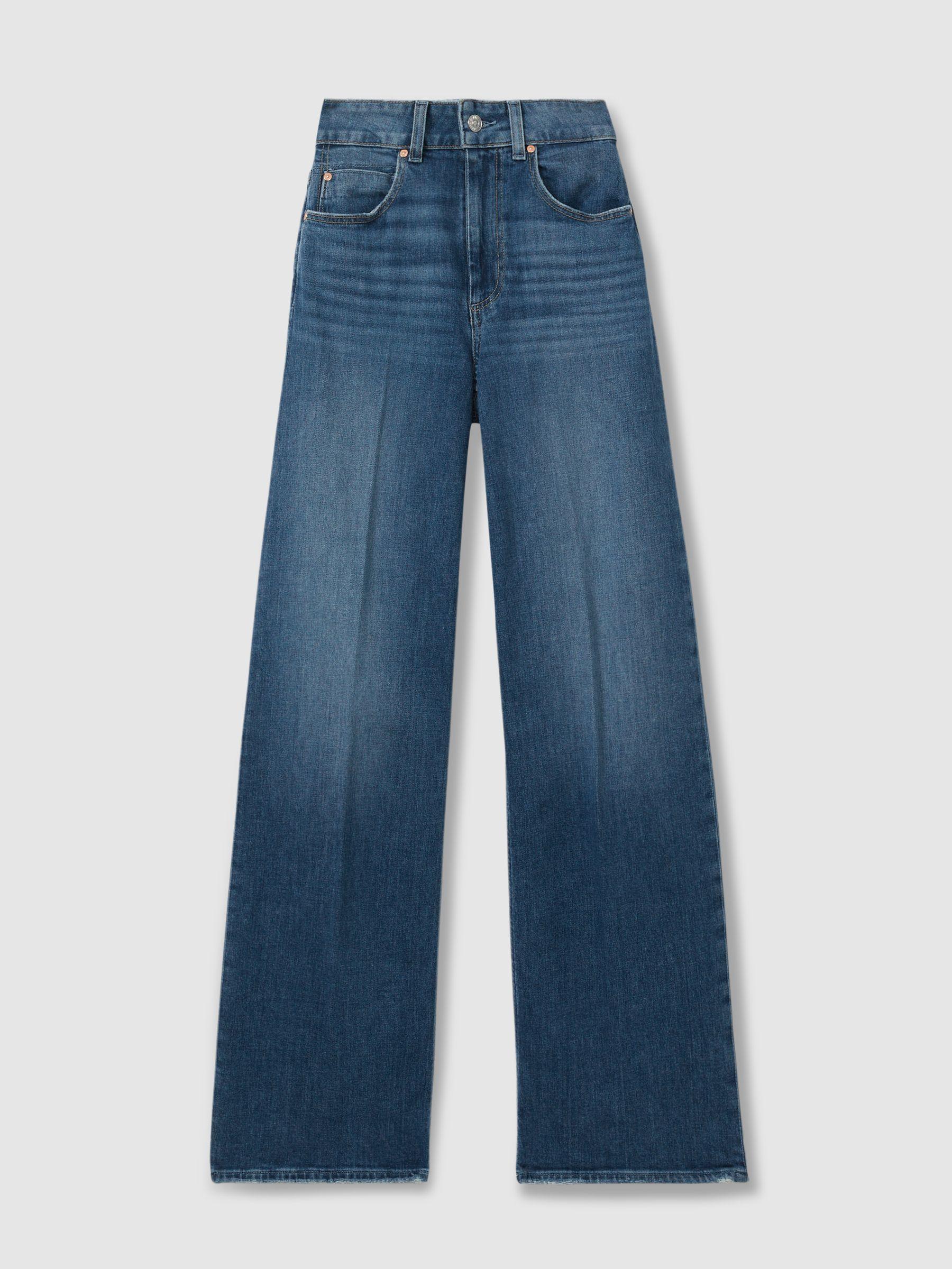 Paige Wide Leg Distressed Jeans in Stefania Blue Product Image