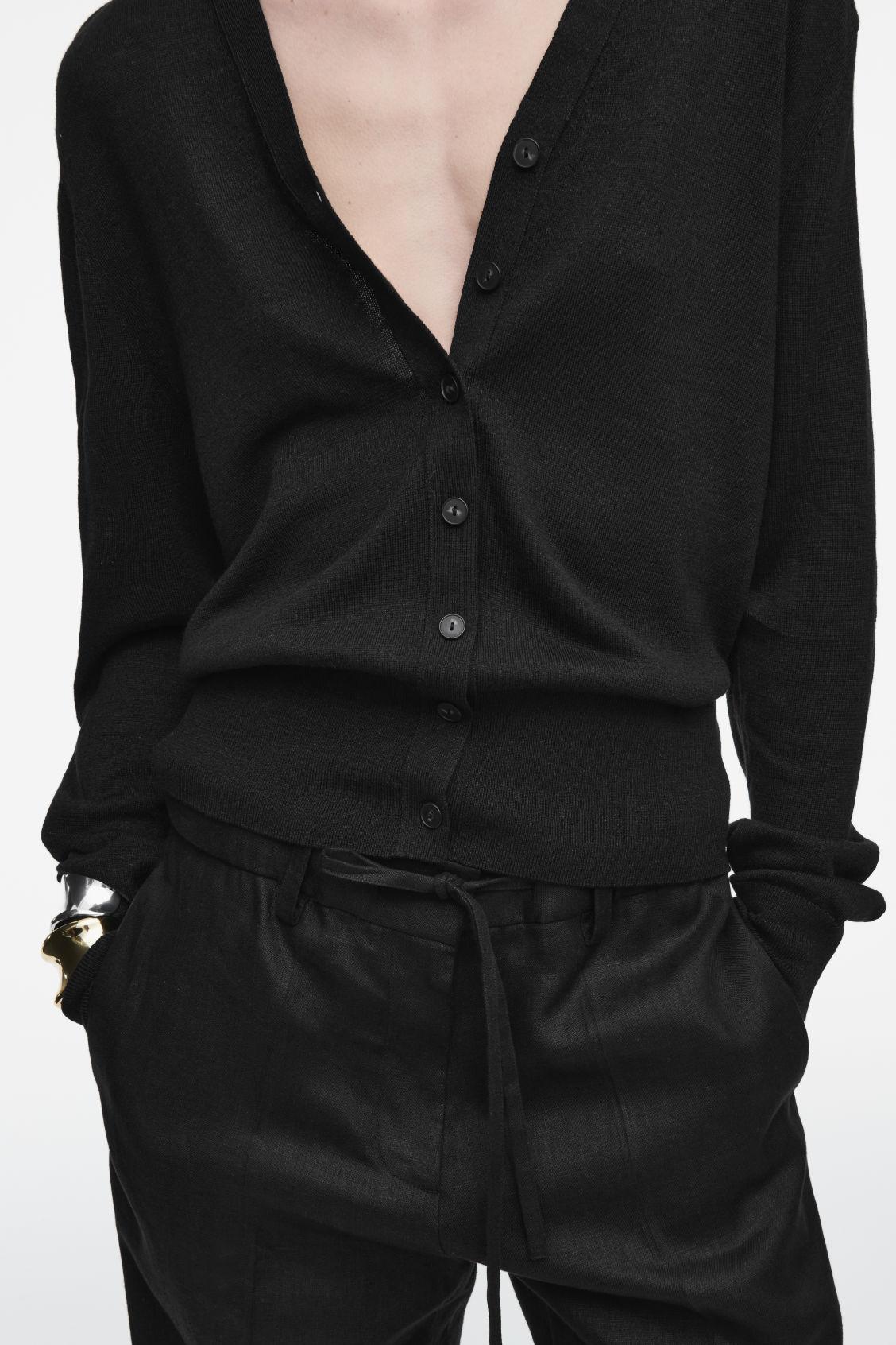 MERINO WOOL-LINEN BLEND V-NECK CARDIGAN Product Image