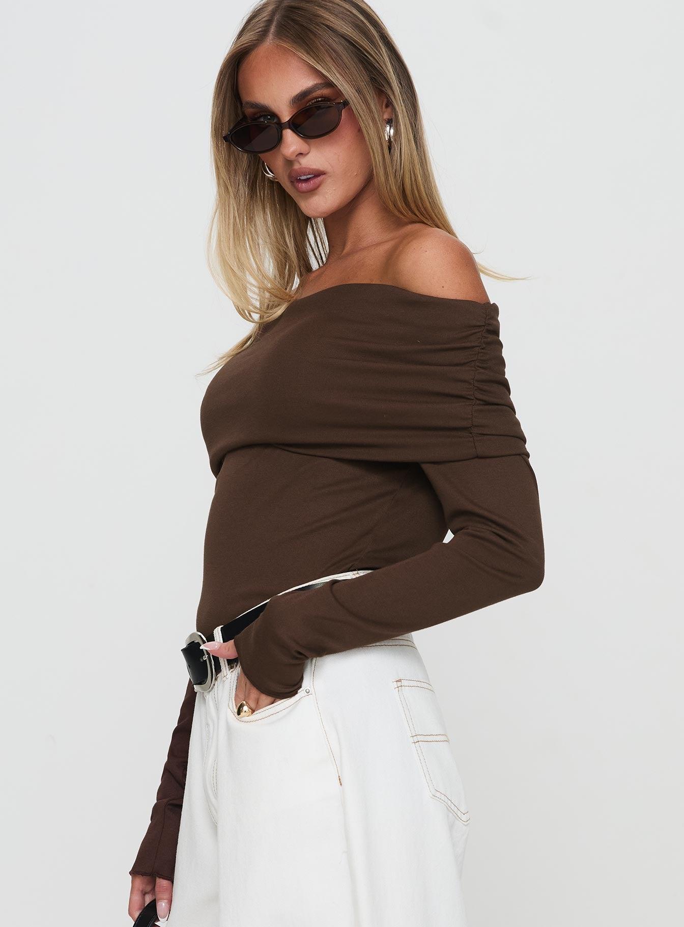 Spoilt Off The Shoulder Bodysuit Brown Product Image