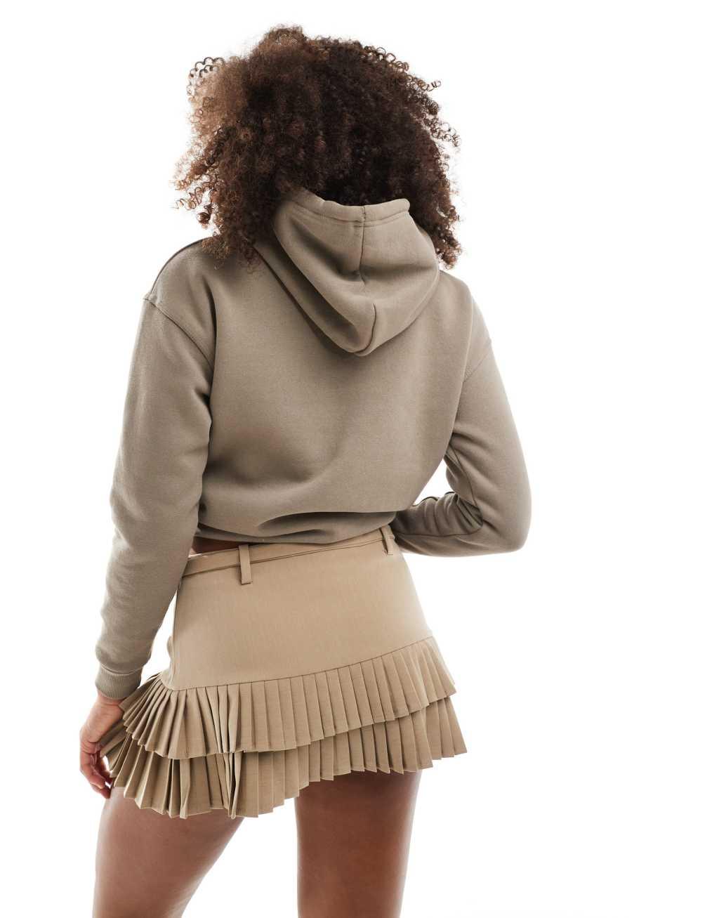 Bershka pleated detail mini skirt in camel Product Image