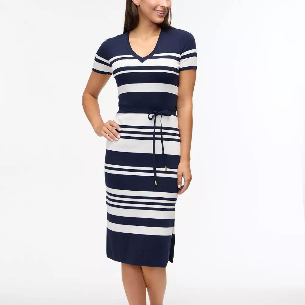 Women's Ellen Tracy Striped Short Sleeve V-Neck Dress, Size: XL, Blue Stripe Product Image