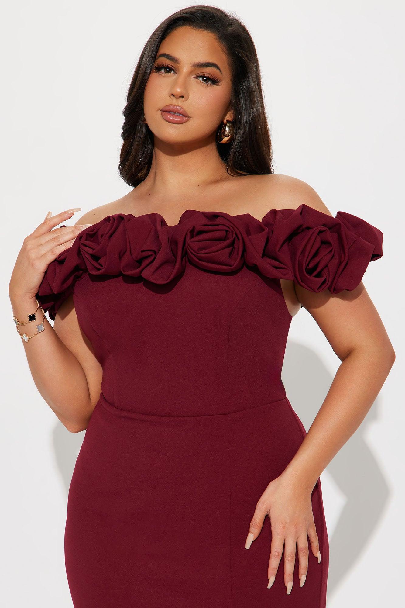 Ericka Floral Off Shoulder Gown - Wine Product Image