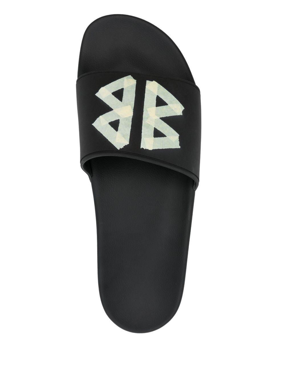 BALENCIAGA Black Sandals With Maxi Contrasting Logo In Tech Fabric Man In Multicolor Product Image