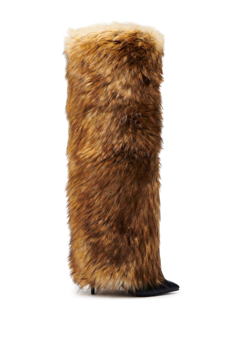 AZALEA WANG LANGLEYE BROWN THIGH HIGH FUR LUXE BOOT Product Image