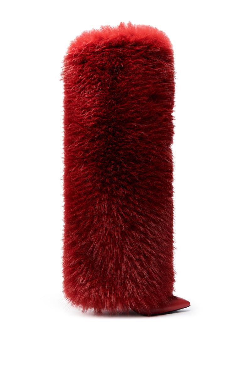 AZALEA WANG LANGLEYE RED THIGH HIGH FUR LUXE BOOT Product Image