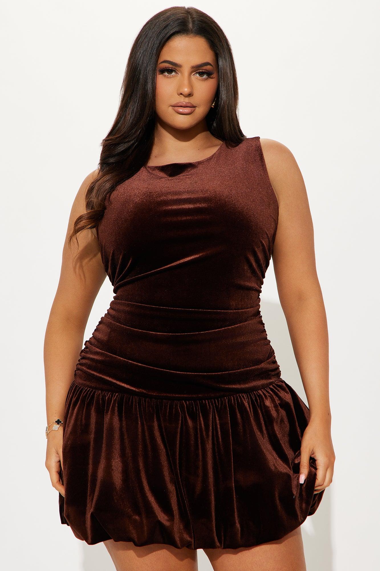 Fantasia Velvet Bubble Mini Dress - Chocolate Product Image