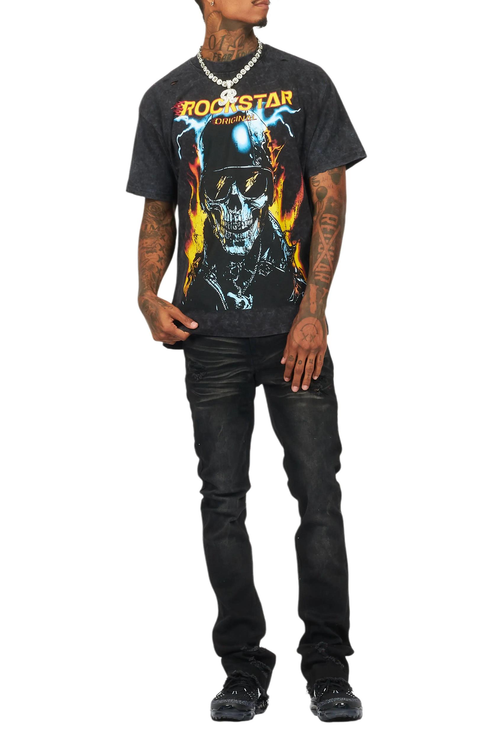Balius Vintage Black Oversized Graphic T-Shirt Male Product Image