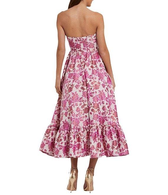 Mac Duggal Strapless Floral Brocade Ruffle Hem Fit & Flare Midi Dress Product Image