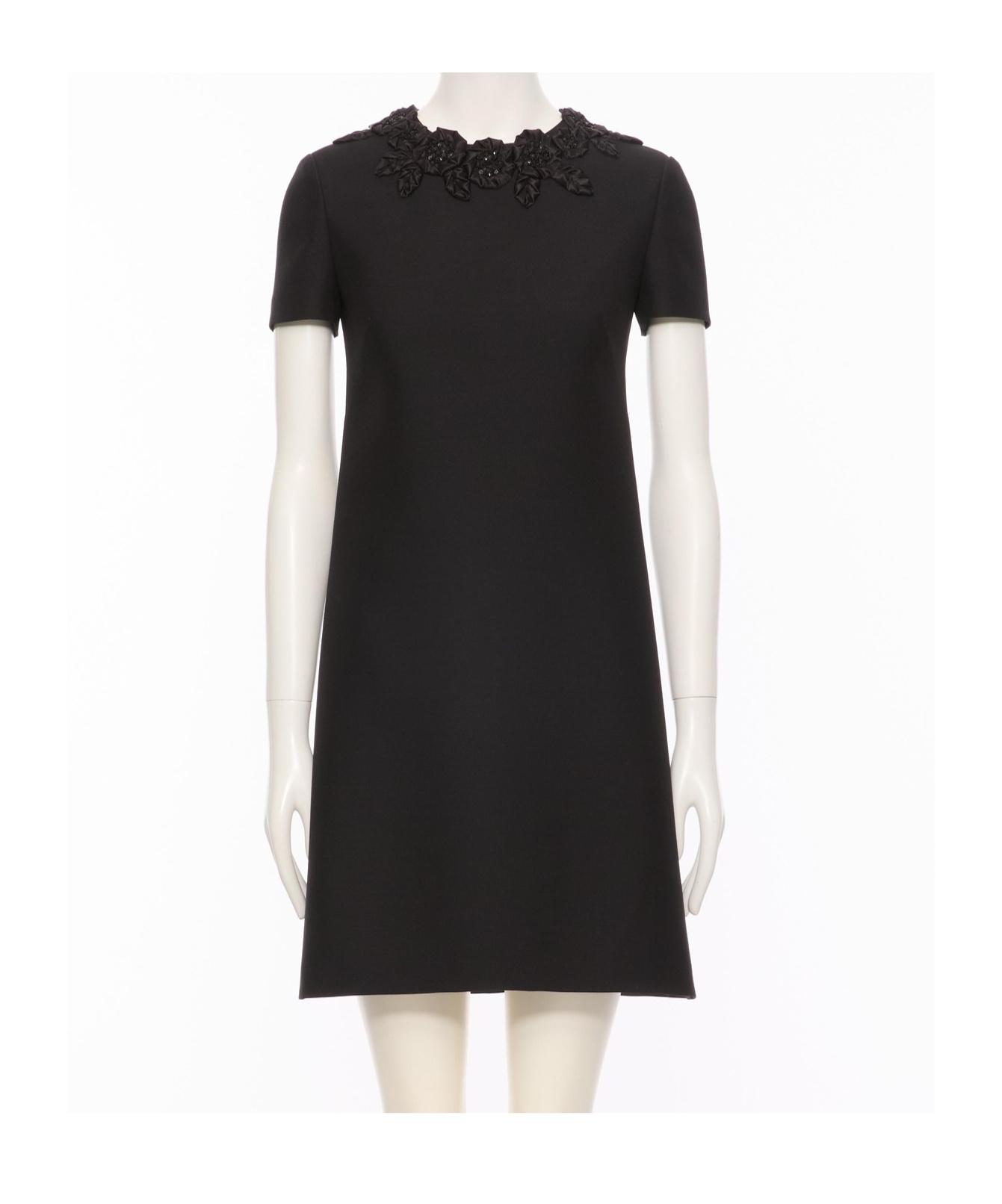 VALENTINO Embellished Silk-trimmed Wool And Silk-blend Crepe Mini Dress In Black Product Image