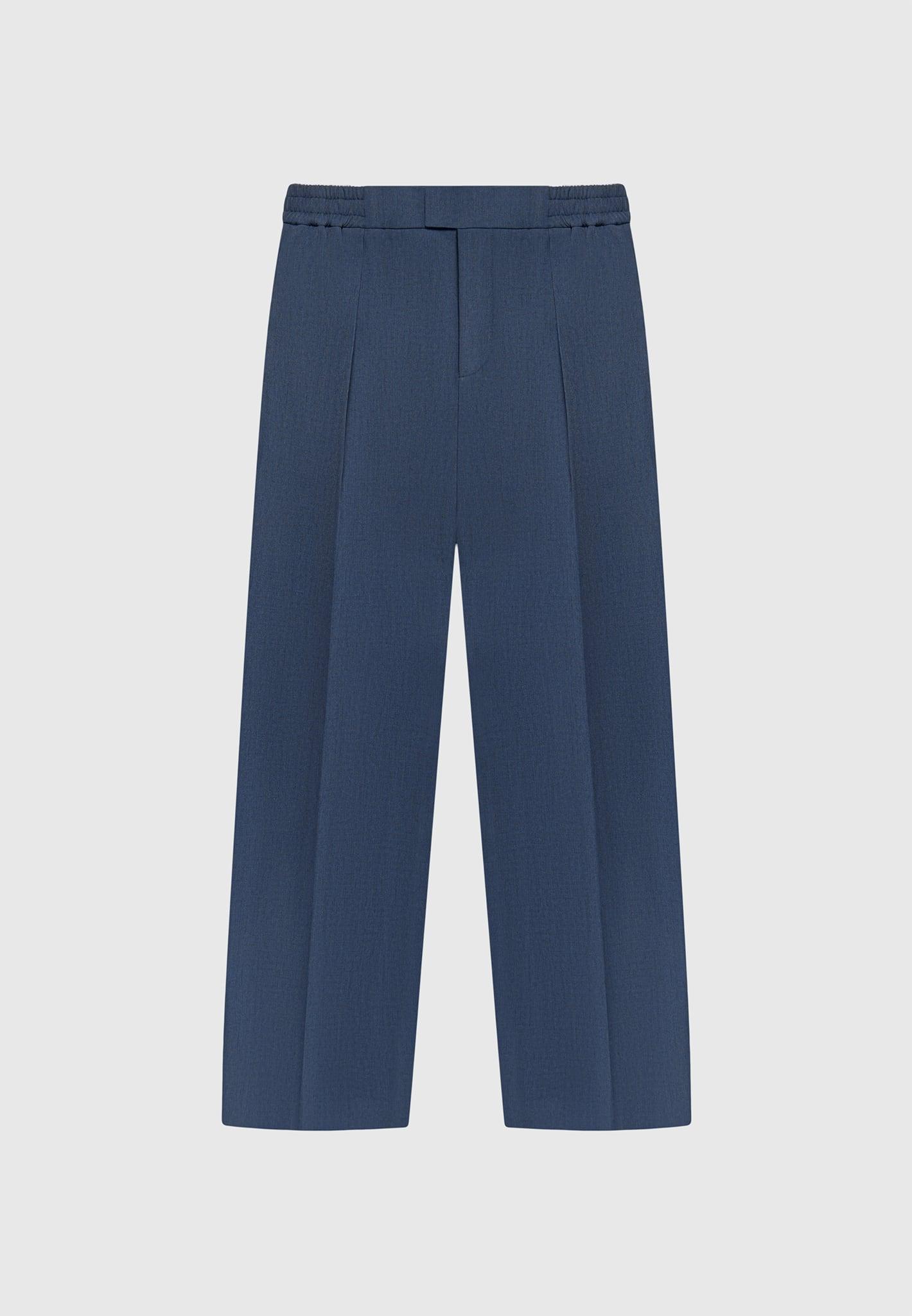 Relaxed Fit Hatched Pleated Tailored Trousers - Blue Male Product Image