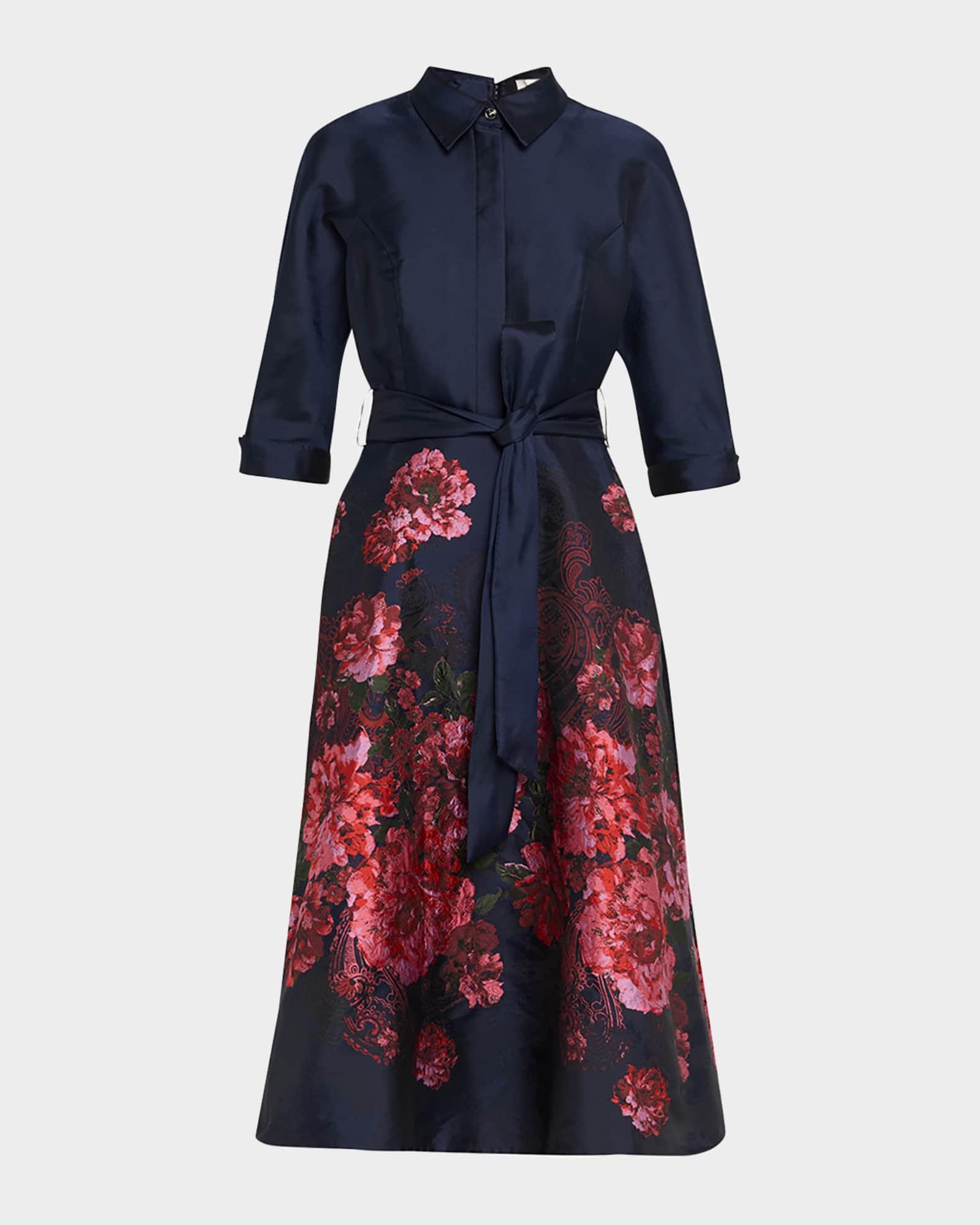 Floral Paisley Jacquard Midi Shirtdress Product Image