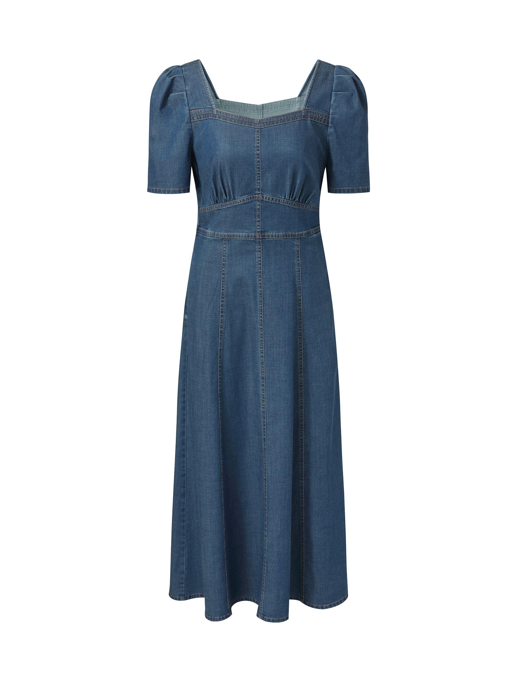 Denim Stretch Women Square Neck Midi Dress Product Image