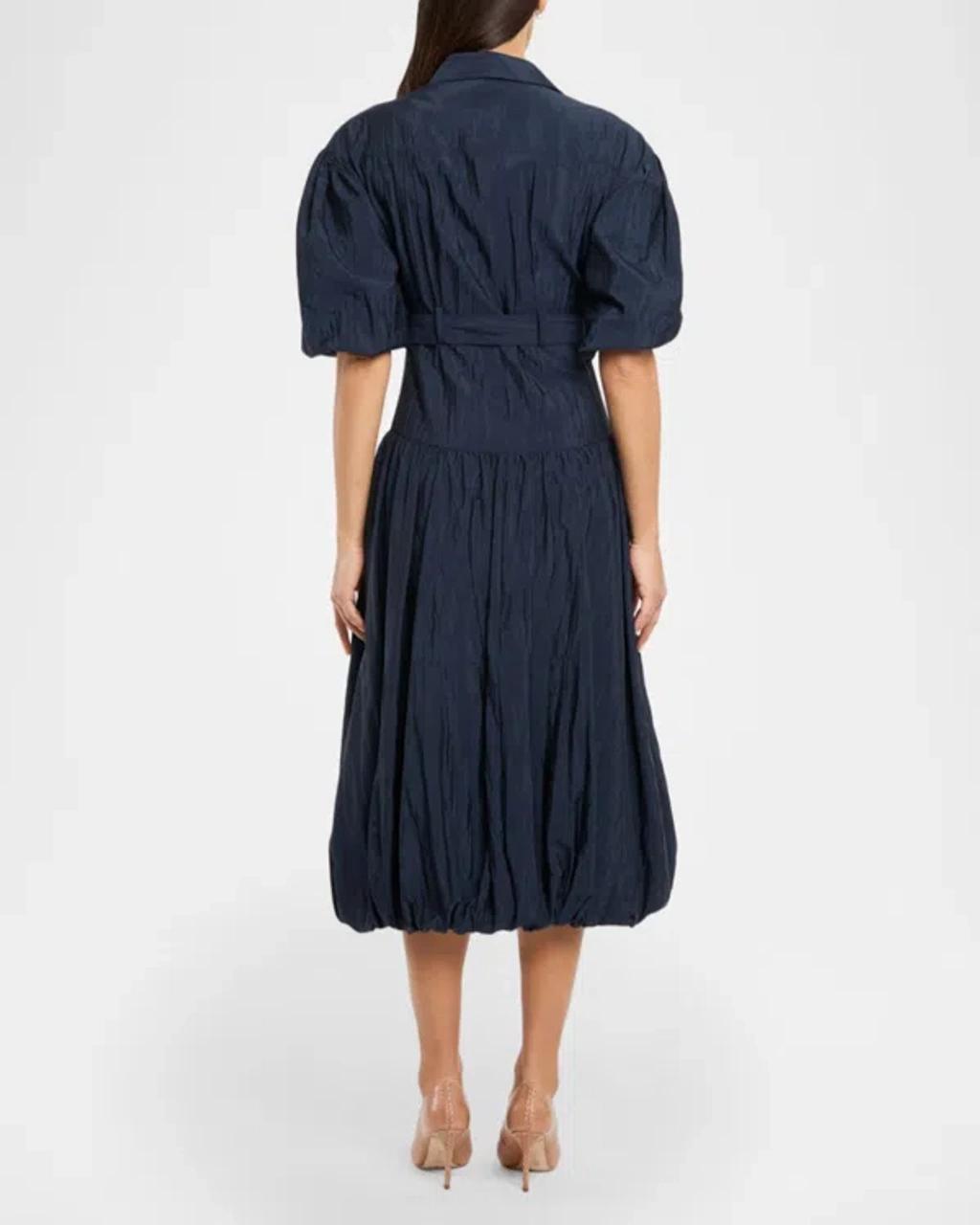 CINQ À SEPT Daliah Puff-sleeve Belted Midi Dress In Blue Product Image