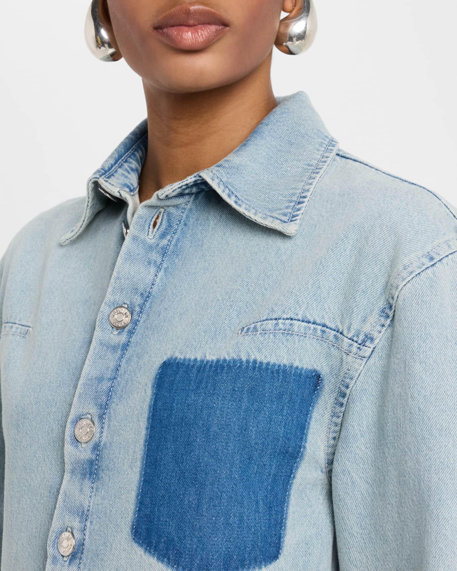 Cropped Long-Sleeve Denim Shirt Product Image