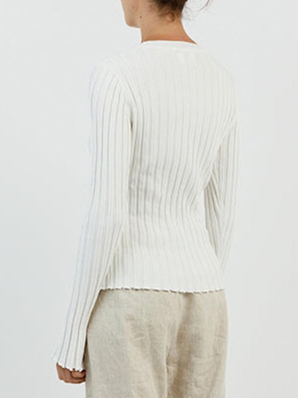 Solid Ribbed Crew Neck Long Sleeve Knit Product Image