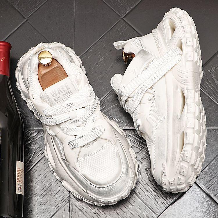 Platform Mesh Panel Lace-Up Sneakers Product Image