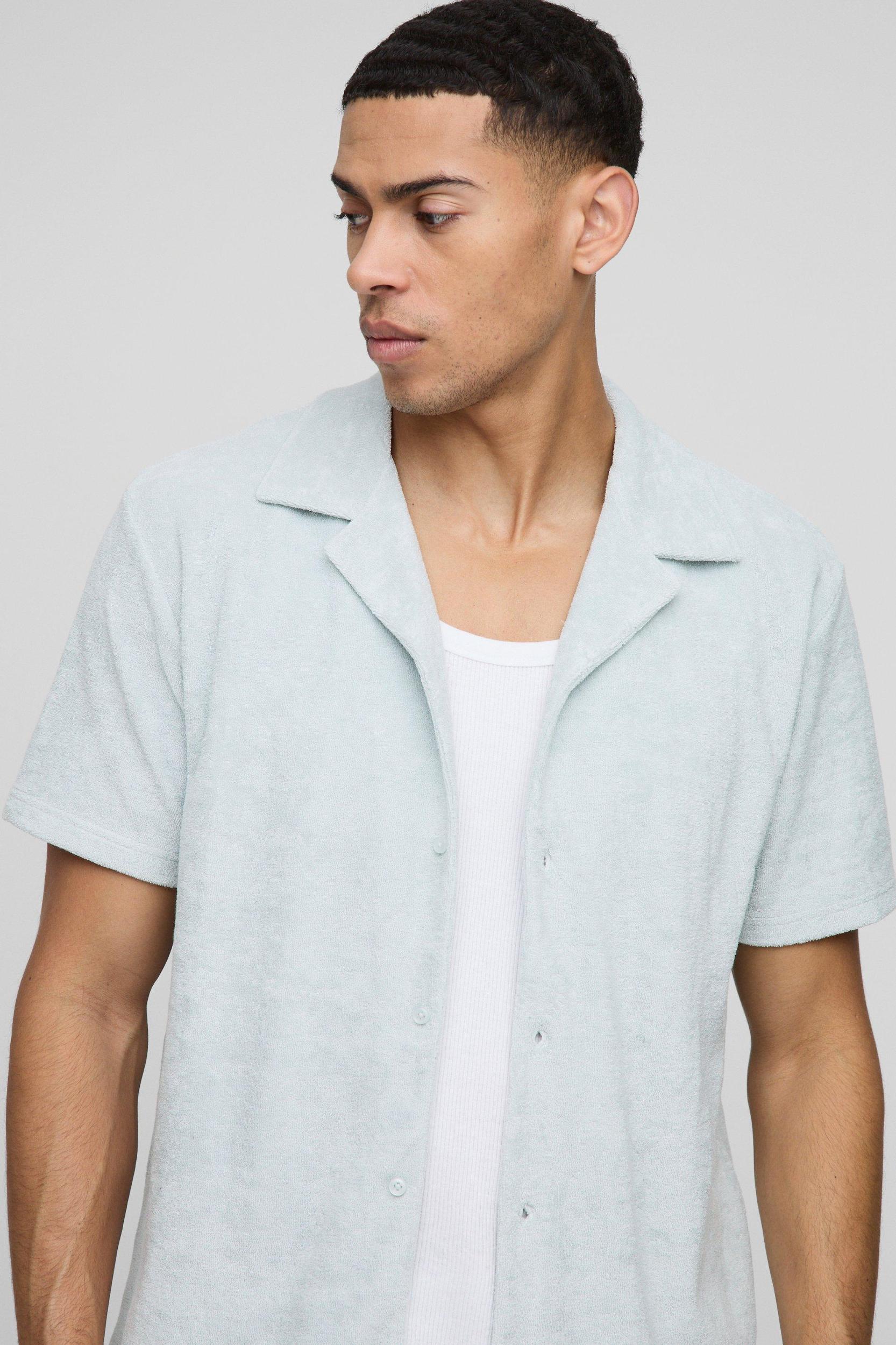 Regular Fit Jersey Towelling Revere Shirt & Runner Short Set | boohooMAN USA Product Image