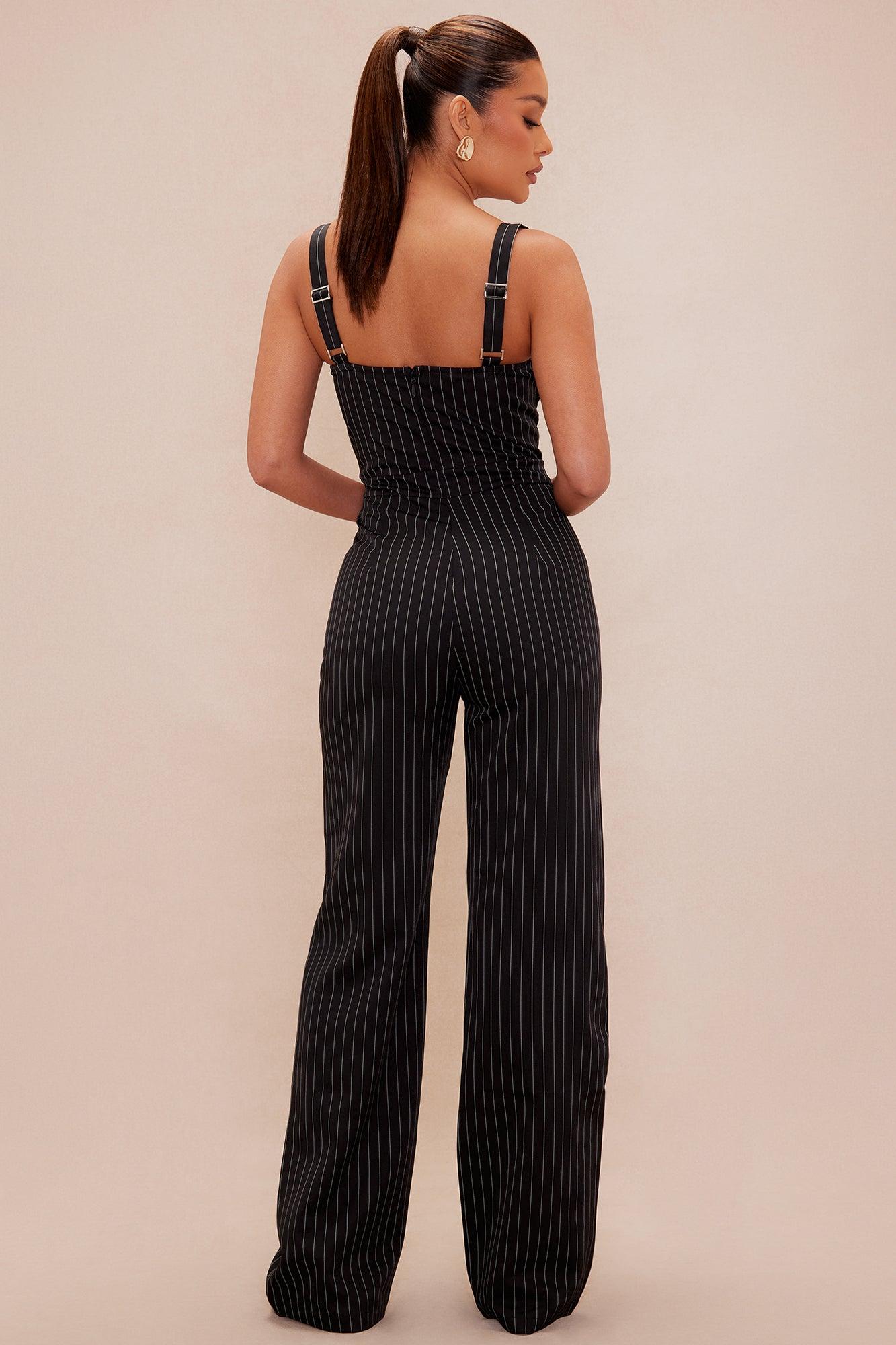 Candie Pinstripe Jumpsuit - Black/combo Product Image