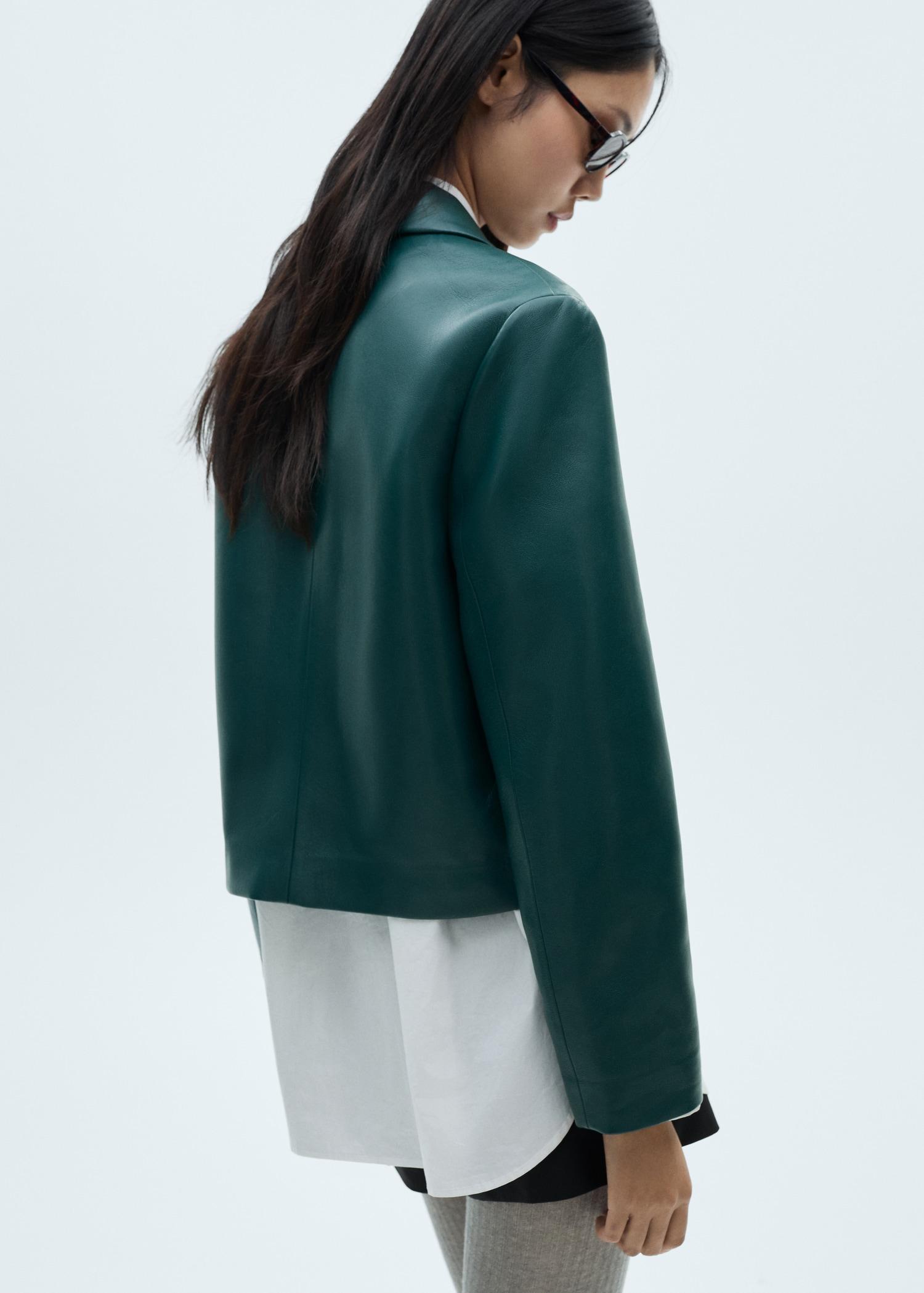 Blazer with flap pockets and leather effect - Women | MANGO USA Product Image