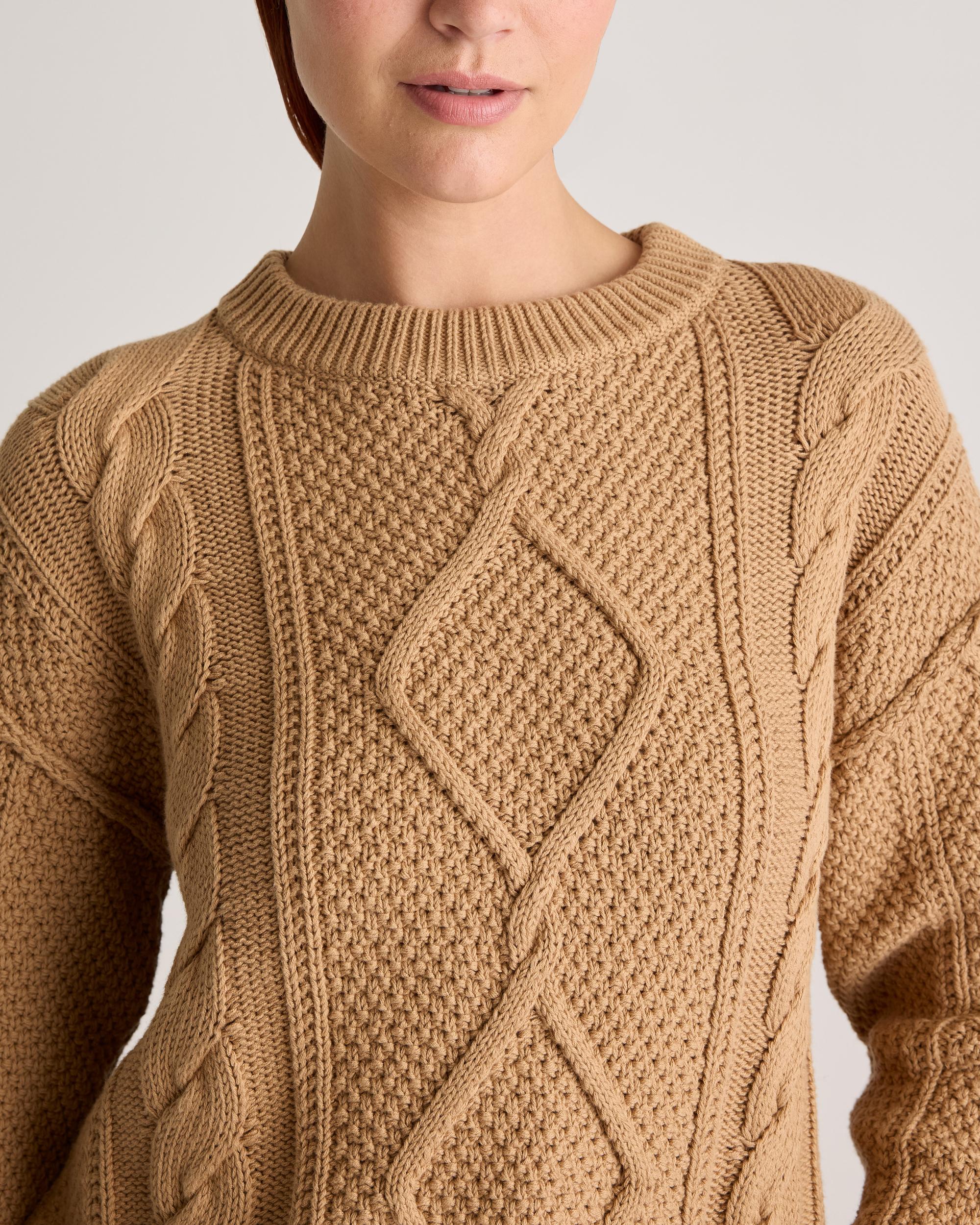 Quince | Women's Cropped Cable Crew Sweater Organic Cotton Product Image