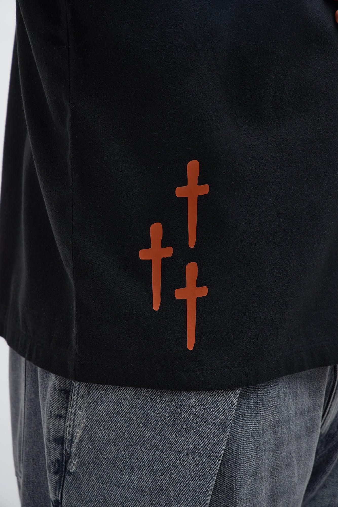 Sinner Cropped Button Up Shirt - Black Product Image