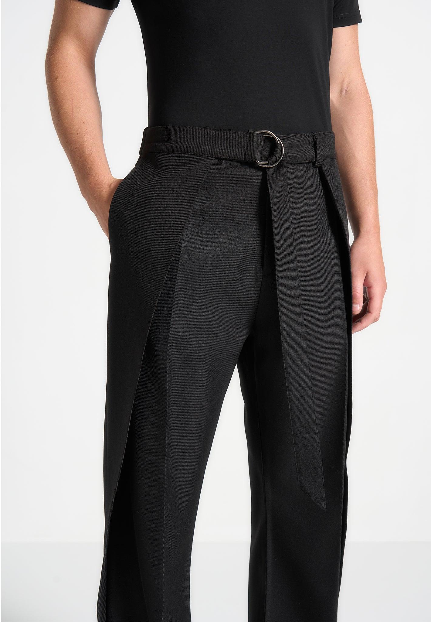 Charles - Wide Fit Wrap Leg Tailored Trousers - Black Male Product Image
