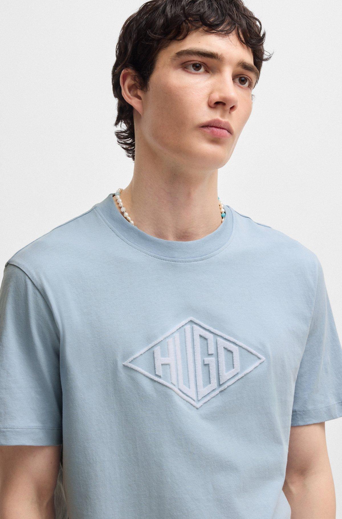 Cotton-jersey T-shirt with geometric logo embroidery Product Image