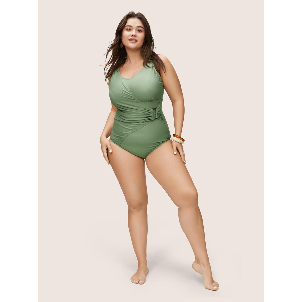Plus Size Ruched Buckle Detail Patchwork One Piece Swimsuit Women's Swimwear Moss Beach Lined Curve Bathing Suits High stretch One Pieces BloomChic 18-20/2X Product Image