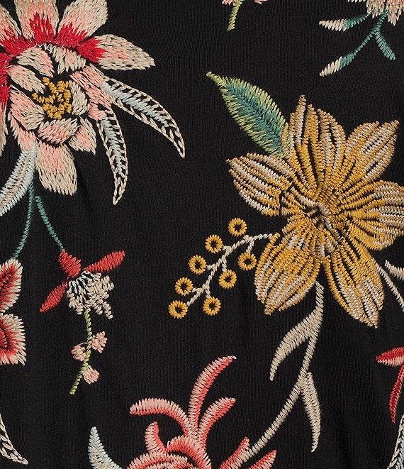 JOHNNY WAS Andrean Placement Floral Embroidery Knit Jersey Round Neck Short Sleeve Shift Dress Product Image