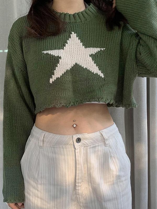 Vintage Star Jacquard Cropped Sweater Product Image