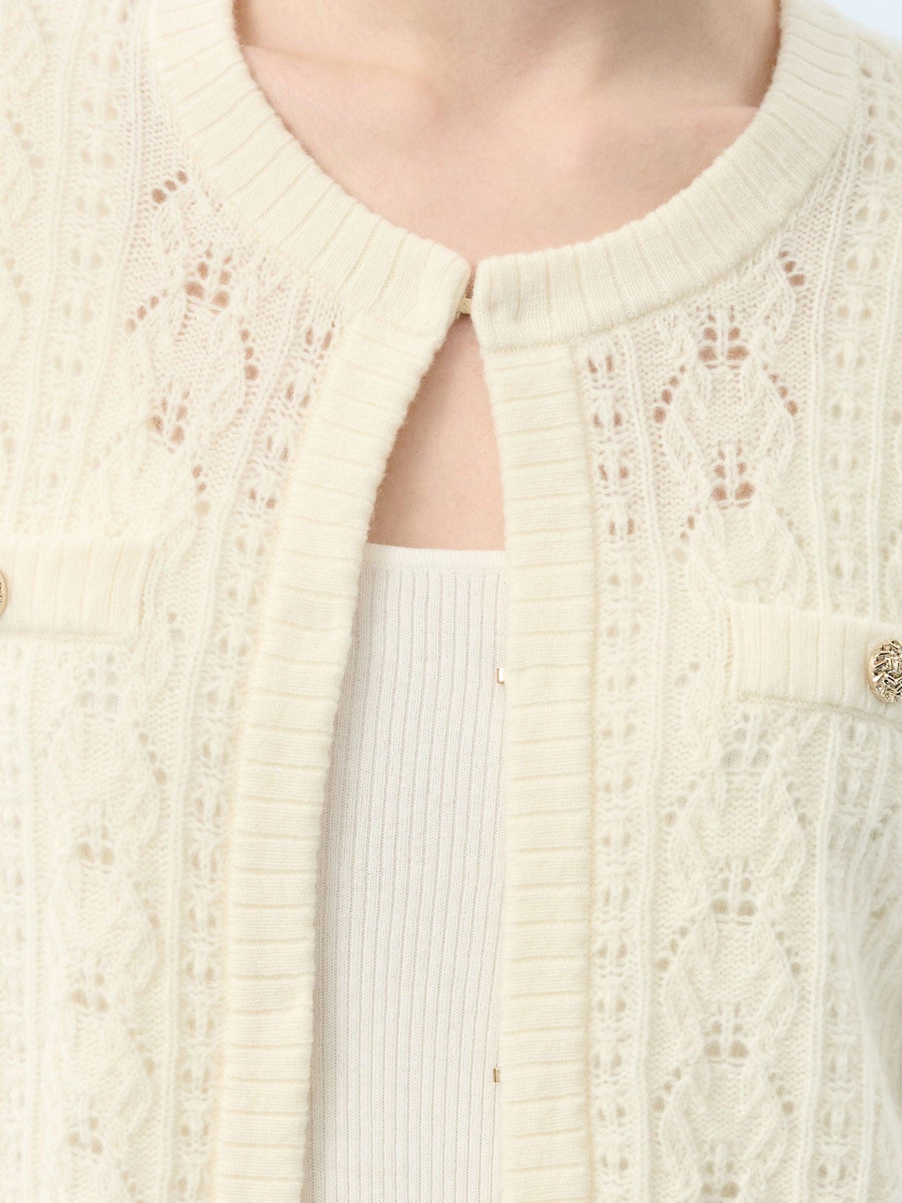 100% Wool Open Knit Women Cardigan Product Image