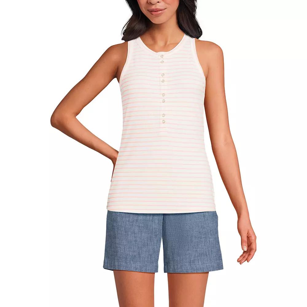 Women's Lands' End Fitted Henley Tank Top, Size: XS, Ivory Pink Stripe Product Image