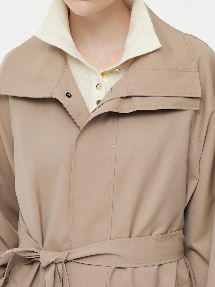 Worsted Wool Blend Waterproof Women Trench Coat With Belt Product Image
