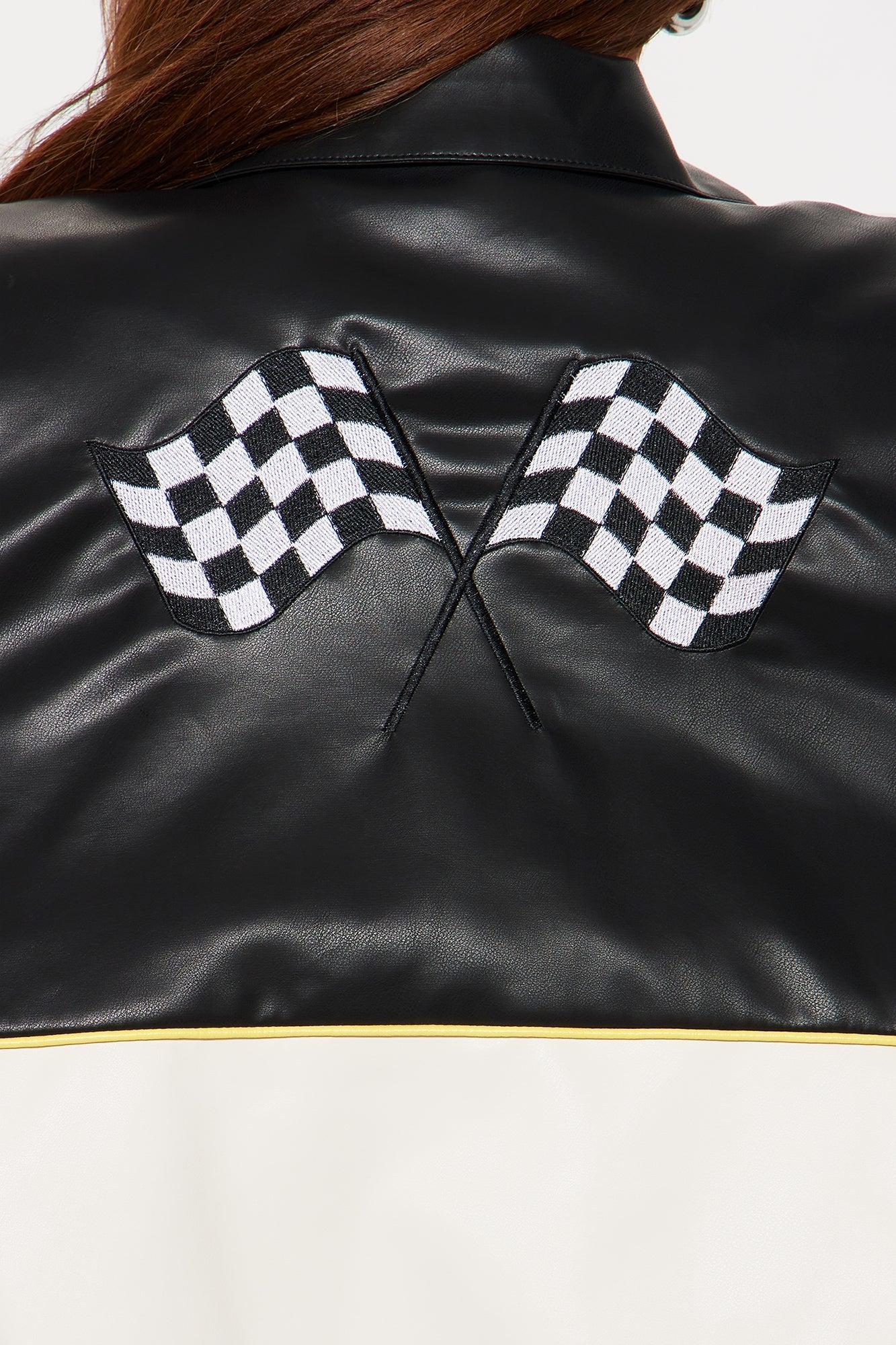 Street Racer Faux Leather Bomber Jacket - Black/combo Female Product Image