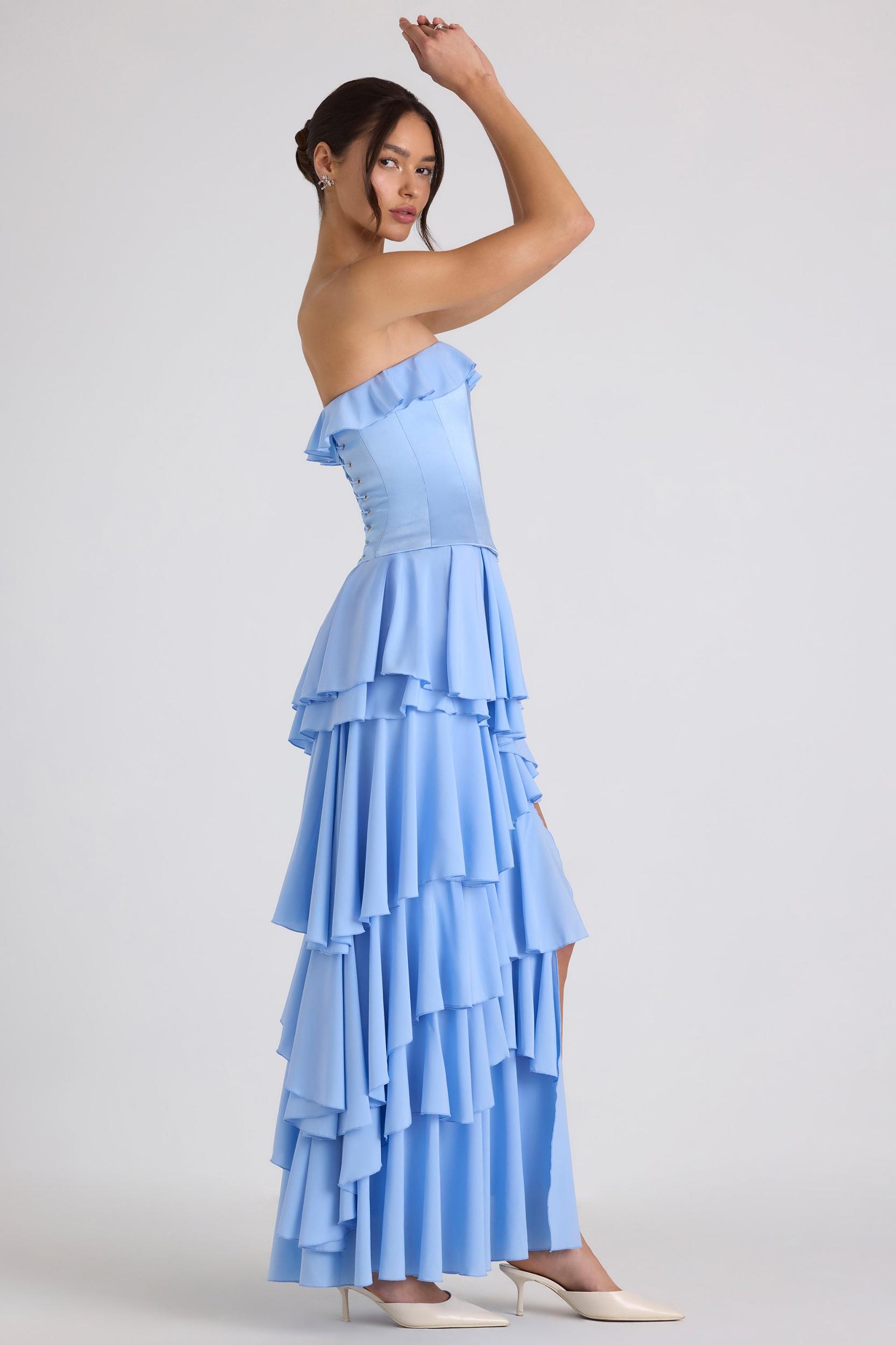 Tiered Corset Gown in Sky Blue Product Image
