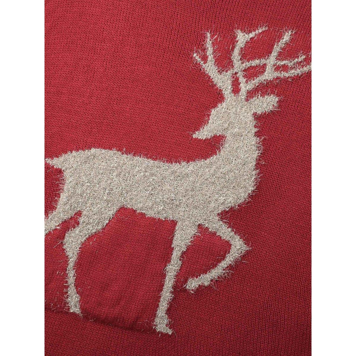 Plus Size Fuzzy Reindeer Motif Crew-Neck Pullover Scarlet Women Casual Loose Long Sleeve Round Neck Everyday Pullovers BloomChic 14-16/1X Product Image