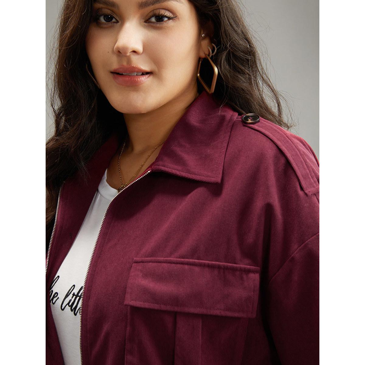 Plus Size Plain Pocket Zipper Elastic Cuffs Jacket Women Scarlet Elastic cuffs Pocket Dailywear Jackets BloomChic 10/M Product Image