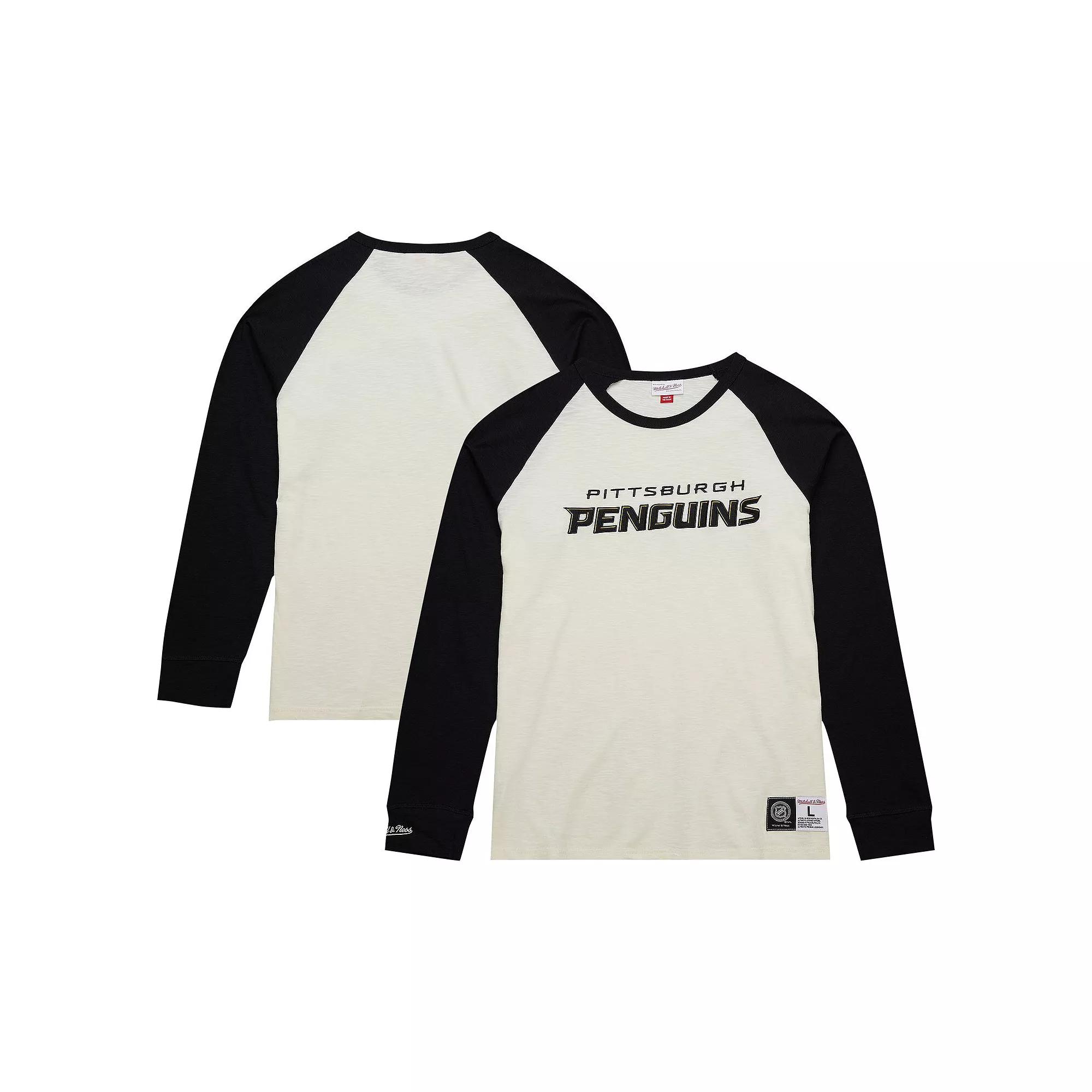 Men's Mitchell & Ness Cream Pittsburgh Penguins Legendary Slub Vintage Raglan Long Sleeve T-Shirt, Size: 3XL, Beige Product Image