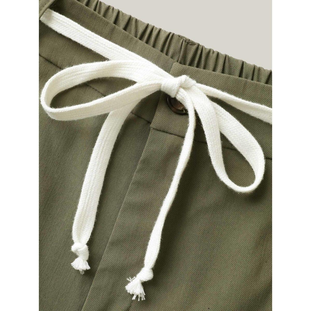 Plus Size Drawstring Pockets Wide-Leg Pants Women ArmyGreen Casual Wide Leg Mid Rise Casual Pants BloomChic 12/L Product Image