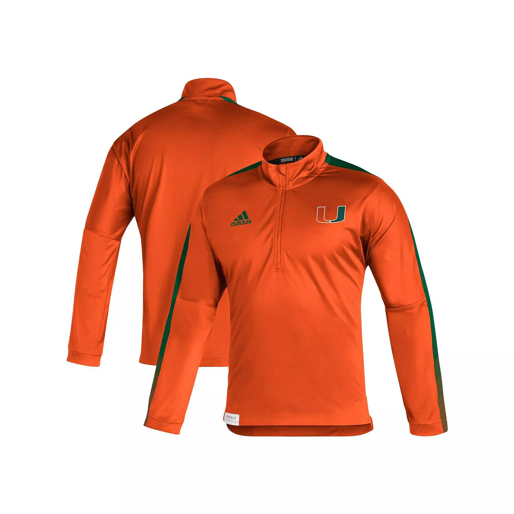 Men's adidas Orange Miami Hurricanes 2021 Sideline Primeblue Quarter-Zip Jacket,  Product Image