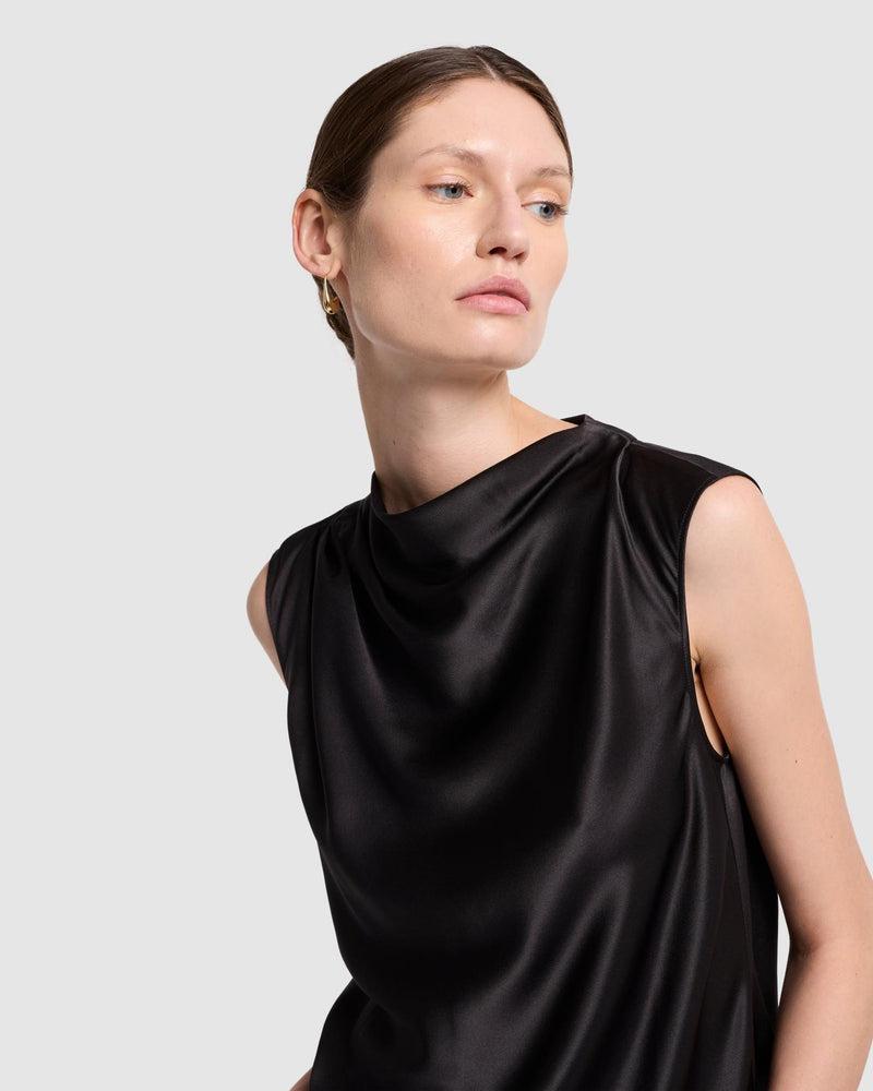 Silk High Neck Draped Blouse Product Image