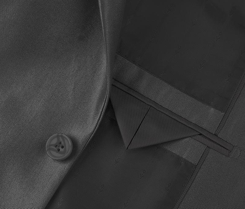 Black Slim Fit Sharkskin Italian Styled 2 Piece Suit Product Image