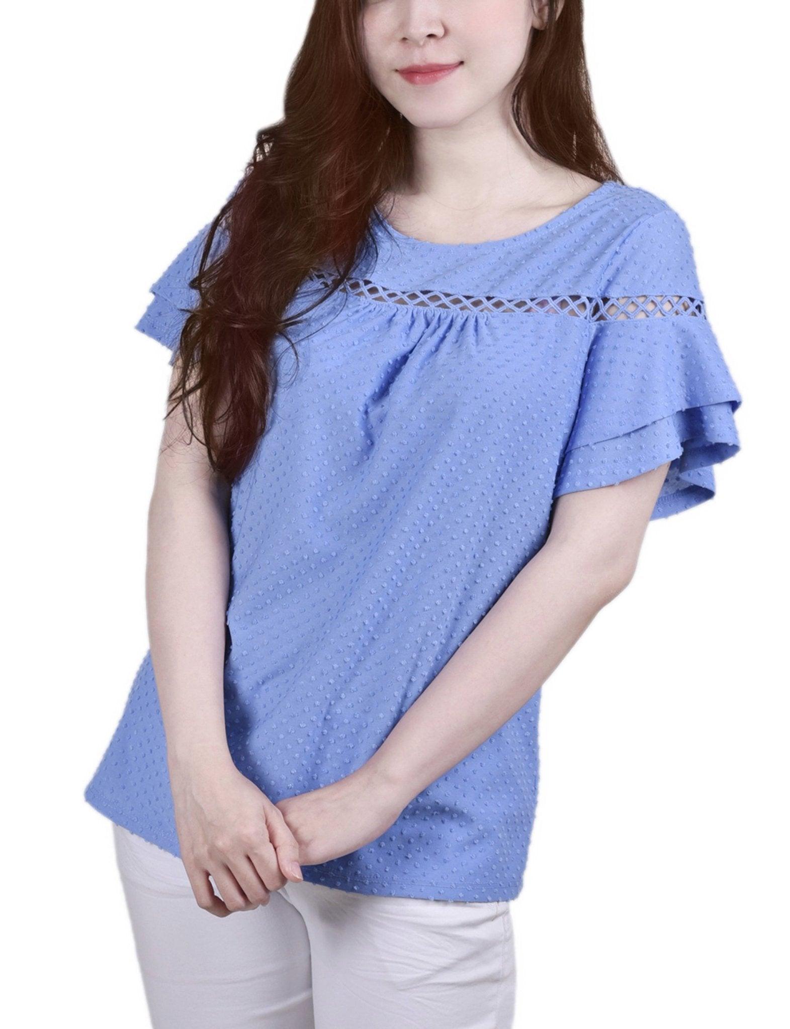 Corn Flower 3/4 Sleeve Blouse With Necklace - Petite Product Image
