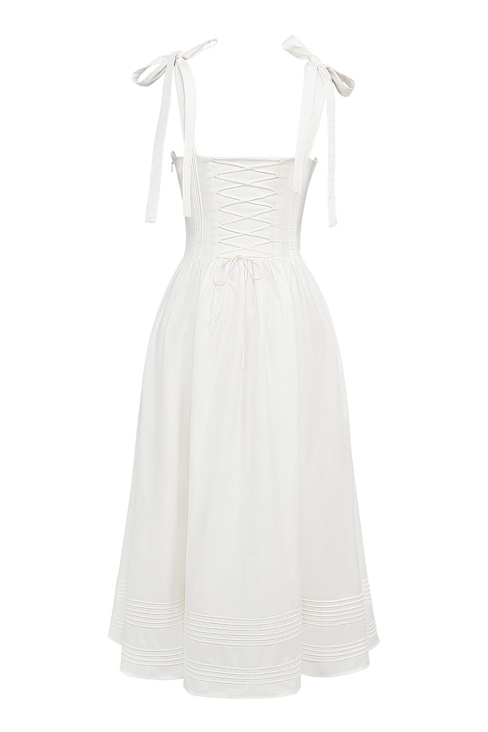 Hattie  white pin tuck cotton midi sundress Product Image